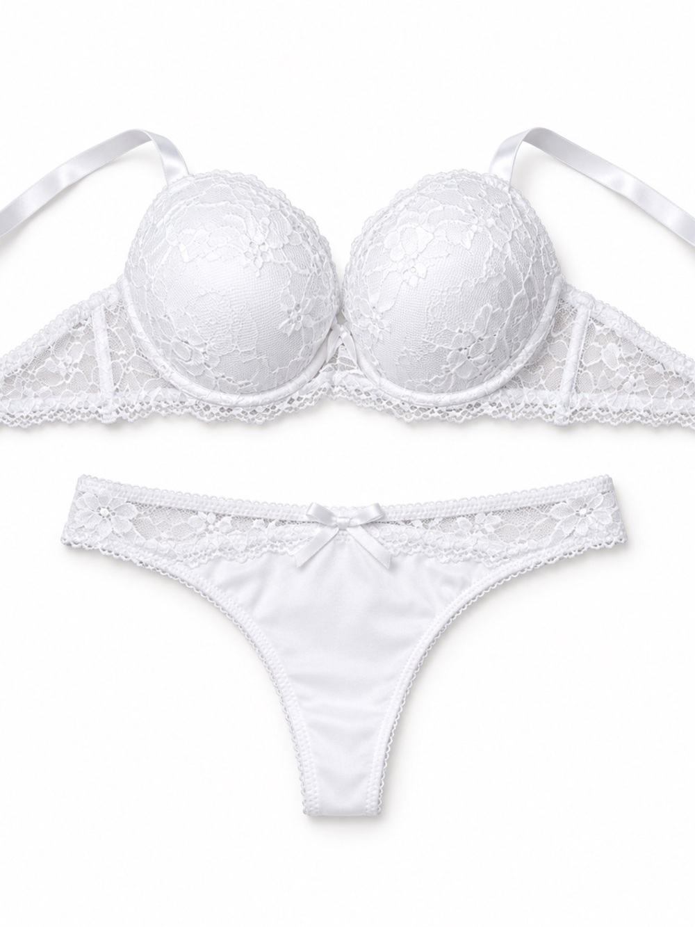 SHEIN White Lace Push-Up Bra & Thong Set